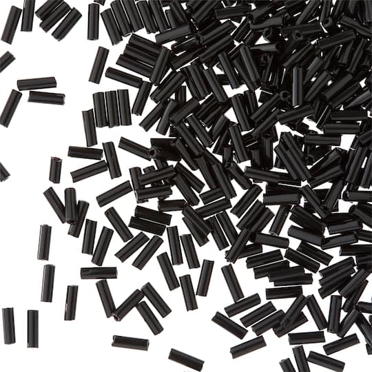 12 Pack: John Bead Jet Black Opaque Czech Glass Bugle Beads, 6.5mm
